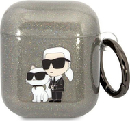 Mbulesë Karl Lagerfeld KLA2HNKCTGK, për AirPods 1/2, Glitter Karl & Choupette, e zezë me shkëlqim