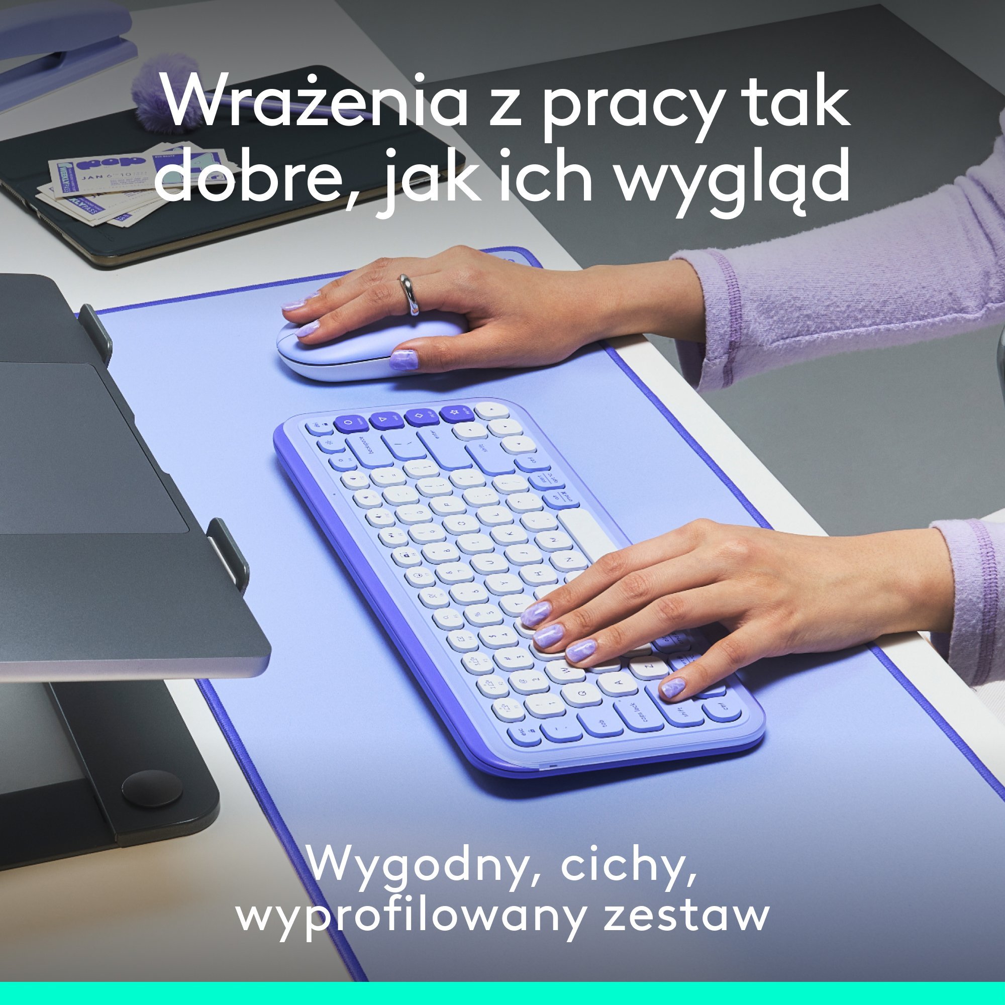 Сет тастатура и глушец Logitech POP Icon, Bluetooth, повеќеплатформски, виолетова и бела