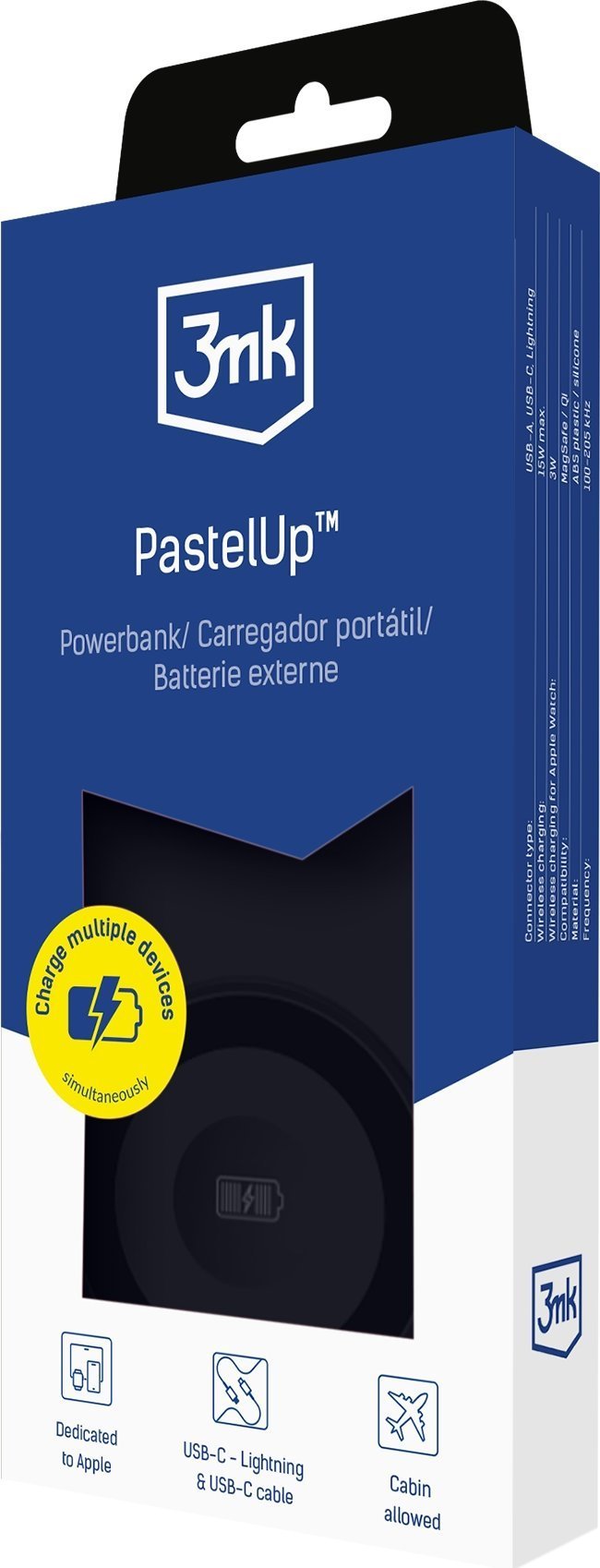 Powerbank 3MK Powerbank PastelUp 10000mAh, MagSafe, безжично полнење, црн