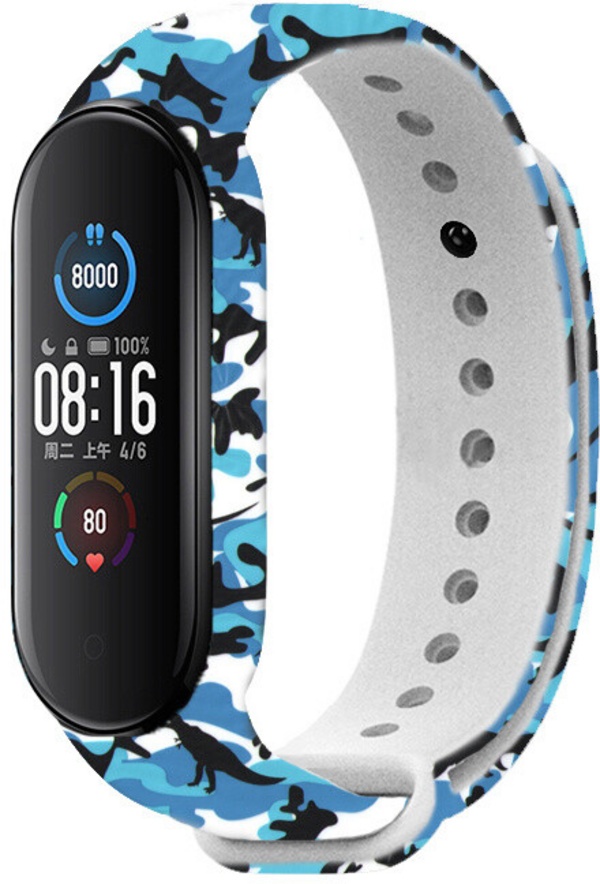 Rrip RhinoTech për Xiaomi Mi Band 5, kamuflazh i kaltër-bardhë-zi