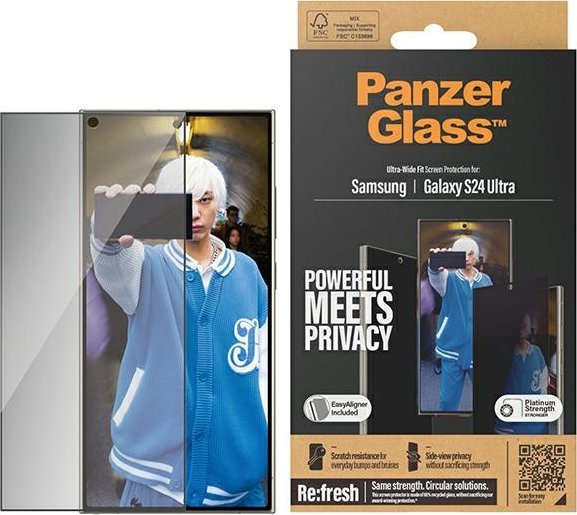 Mbrojtës ekrani PanzerGlass Ultra Wide Fit Privacy, për Samsung Galaxy S24 Ultra, xham i temperuar, transparent