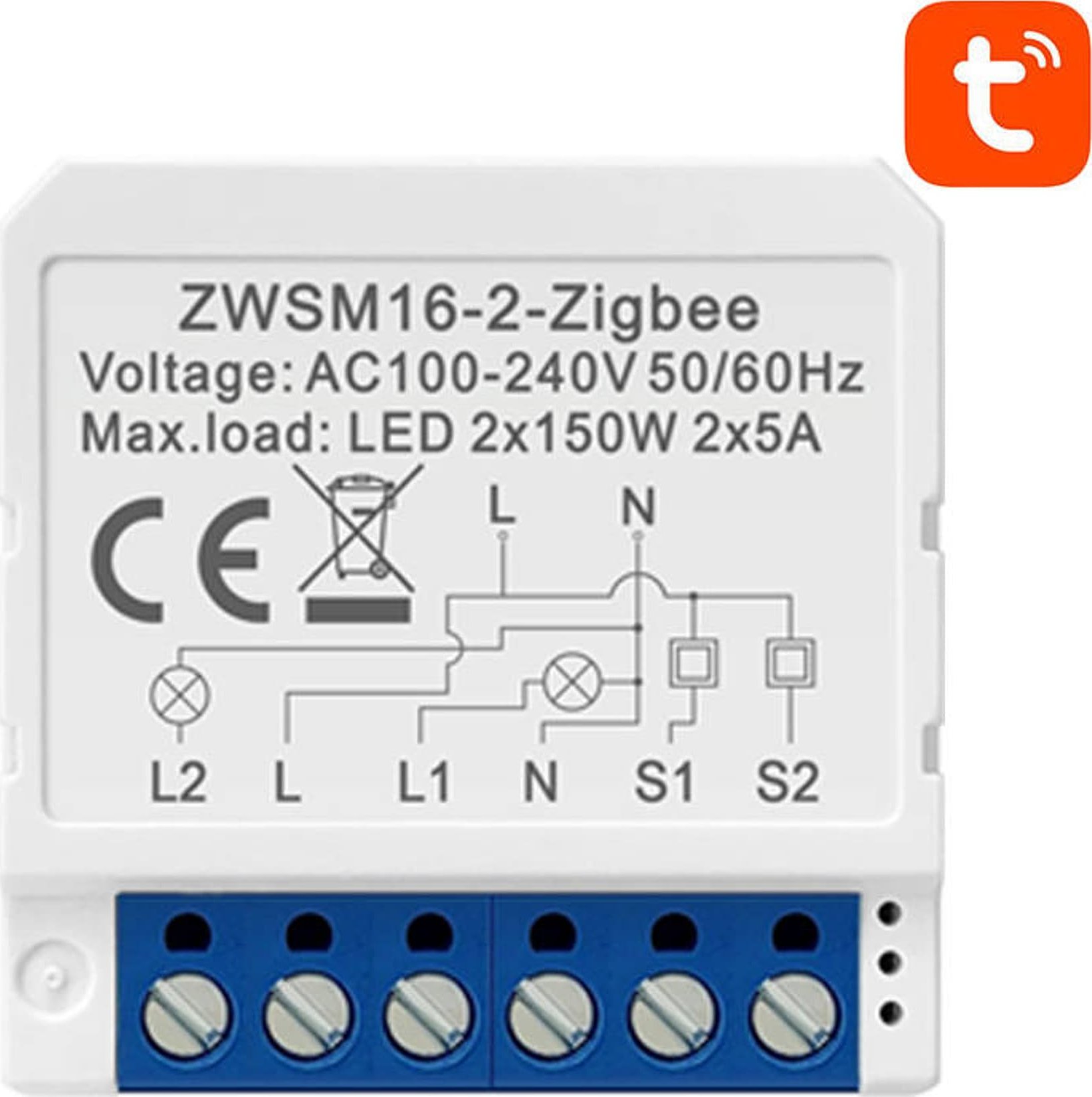 Ndërprerës i fshehur smart Avatto ZWSM16 W2, ZigBee, 2 kanale, i bardhë