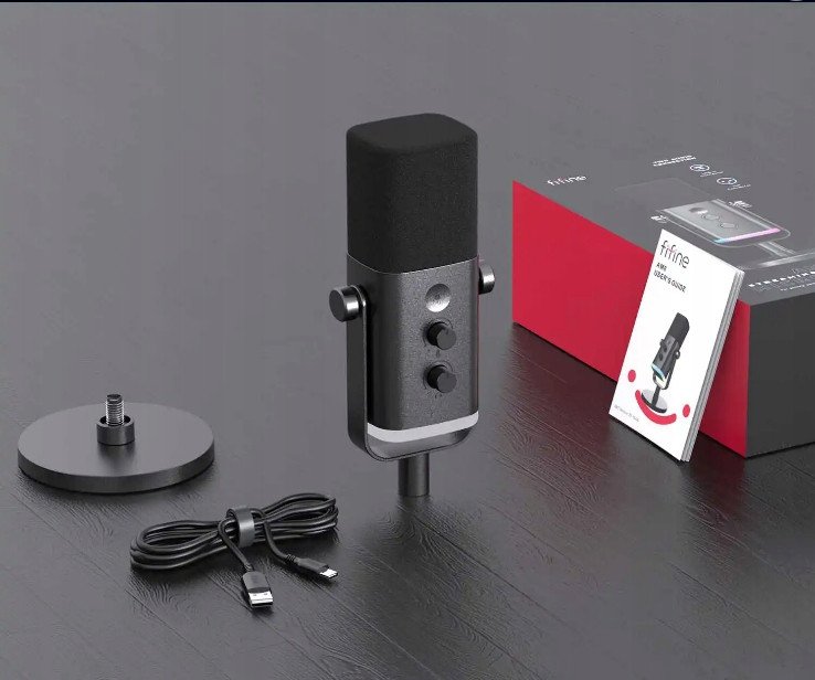 Mikrofon dinamik Fifine AmpliGame TAM8, XLR USB C, me tripod, i zi