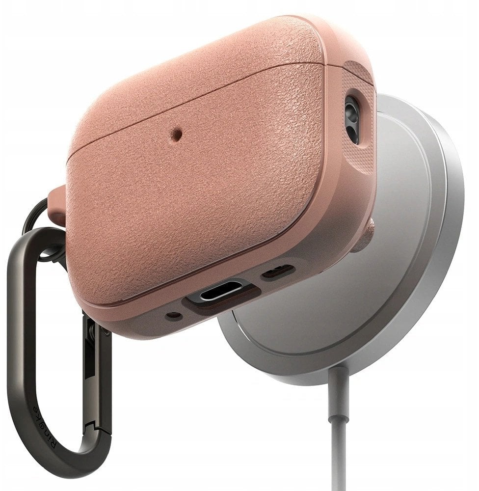 Магнетна MagSafe навлака Ringke Onyx за Apple AirPods Pro 3, TPU, со карабинер, корална боја