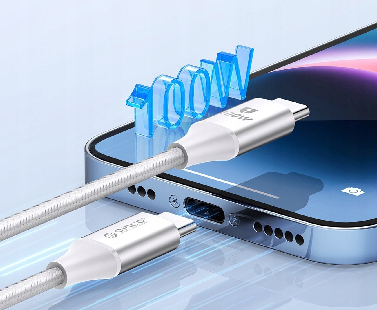 Kабел Orico CDX, USB-C во USB-C, 100W 5A, 1m, црна