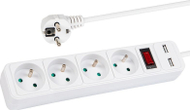 Продолжен приклучок Blow 98-783, 4x 230V, 2x USB, со заземјување и прекинувач, 1.5m, бела