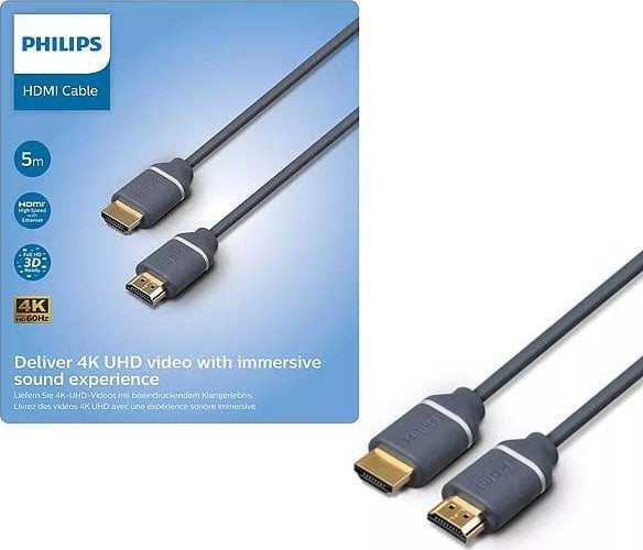 Kabllo HDMI Philips SWV5650G/00, 5m, 4K 60Hz, e zezë