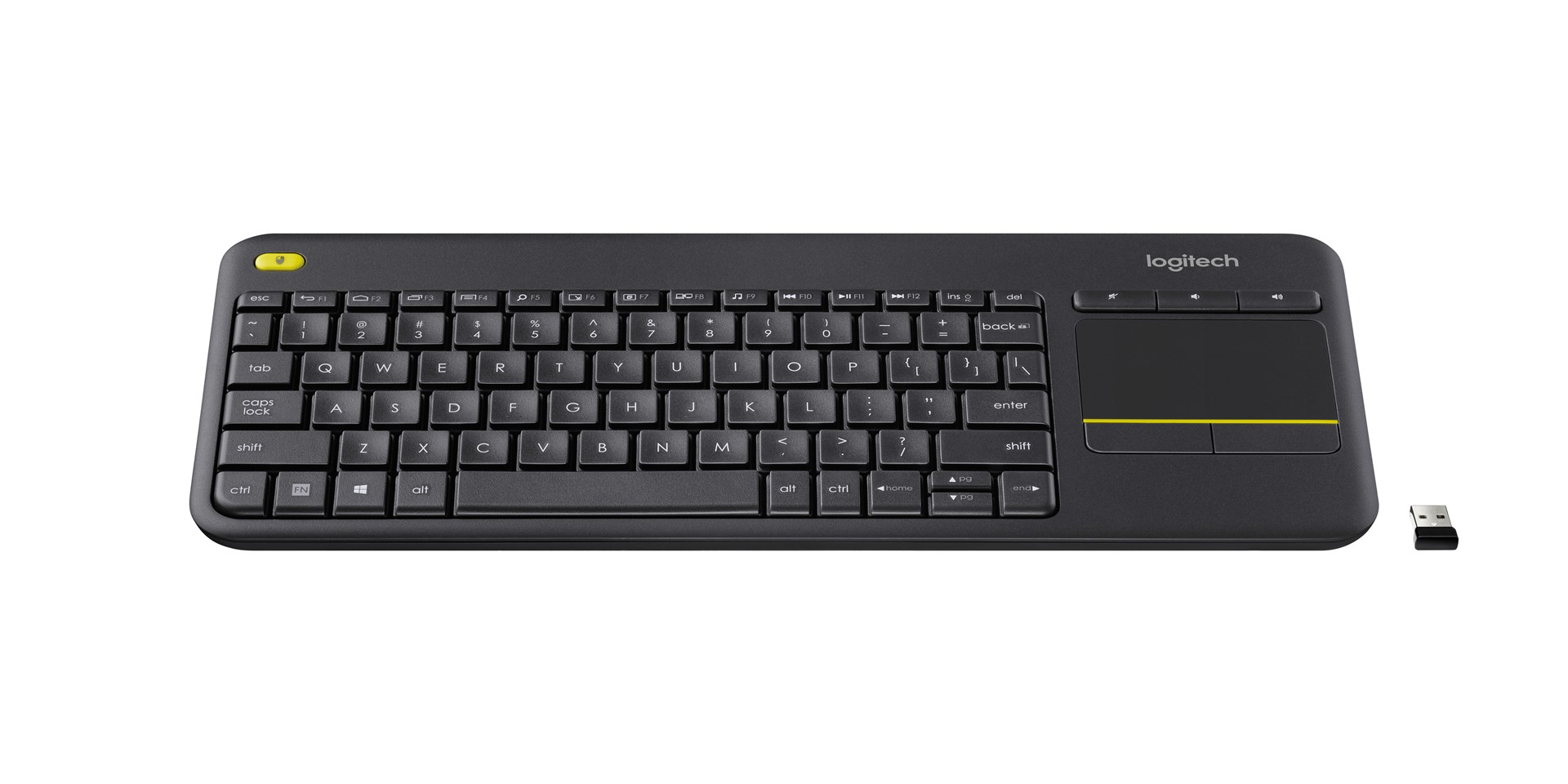 Тастатура со тачпад Logitech K400+, QWERTY, USB безжична, црна