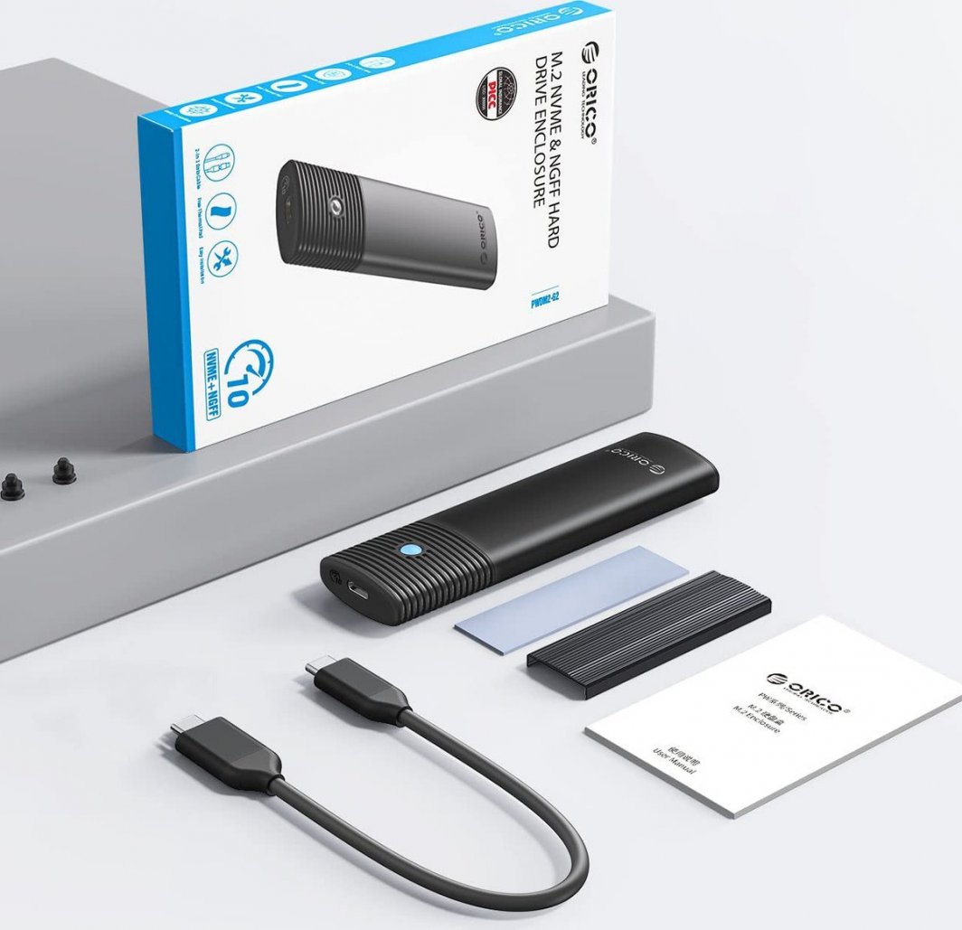 Kuti për SSD Orico M2 NVMe PWM2 G2 BK EP, USB C 10Gbps, alumini, e zezë