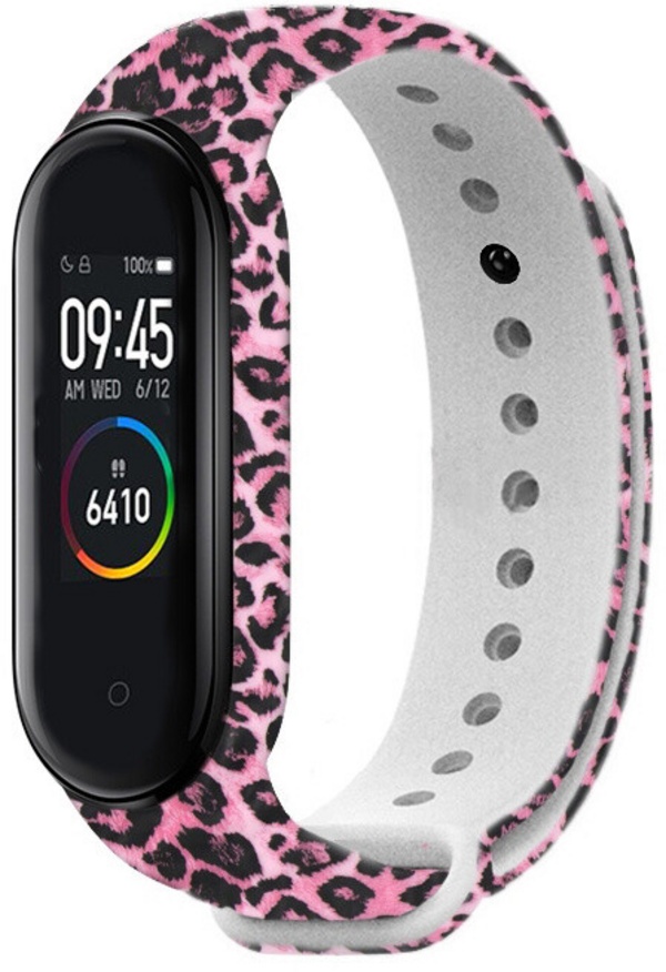 Ремен RhinoTech за Xiaomi Mi Band 3/4, розево - мотив за гепард
