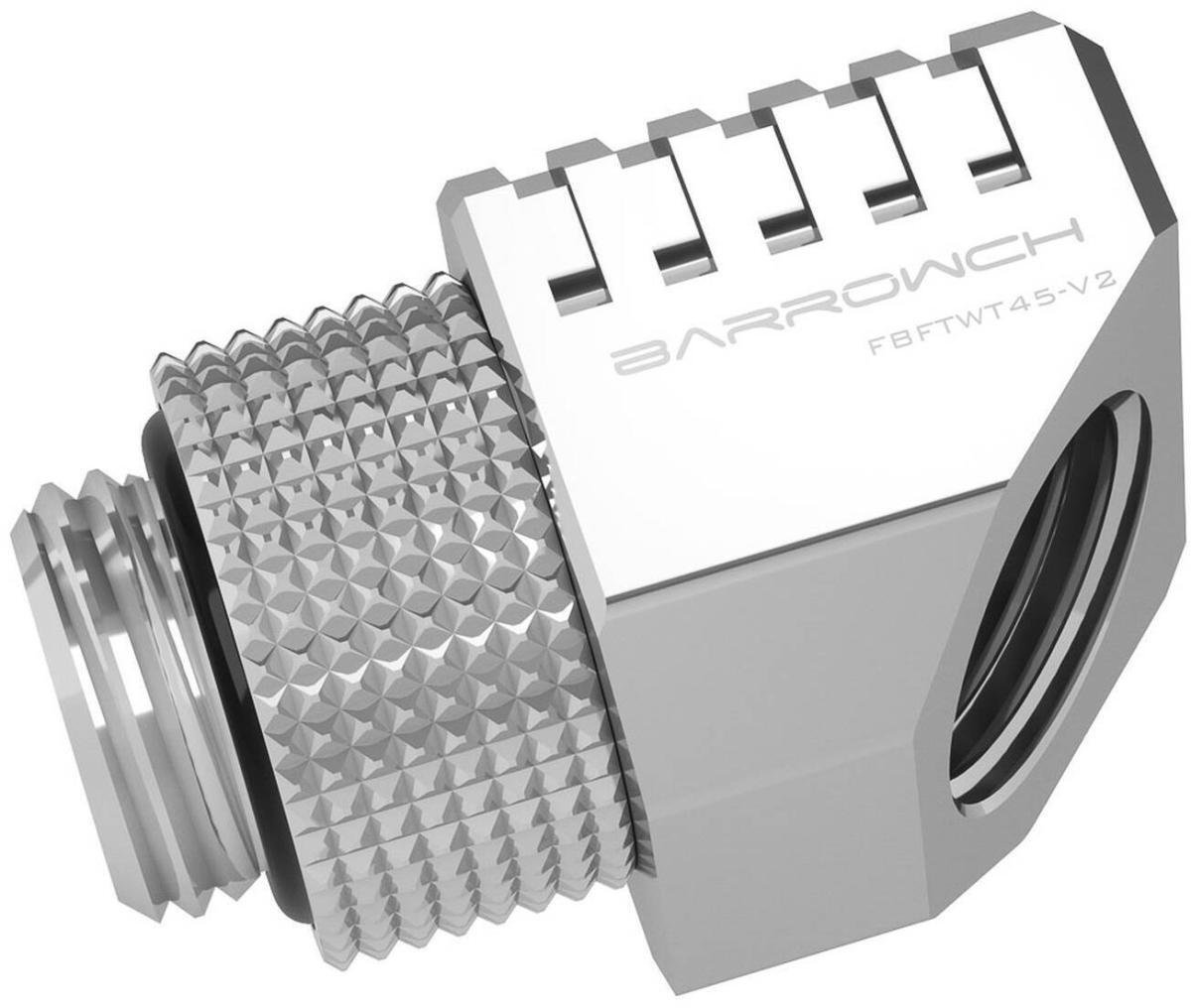 Адаптер за вода за персонален компјутер Barrow Special 45°, G1/4" внатрешен навој во G1/4" внатрешен навој, сребрена