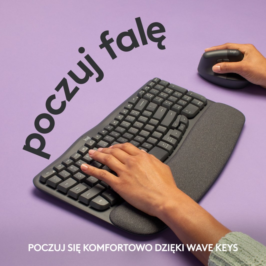 Tastierë Logitech Wave Keys, ergonomike, pa tela, grafit