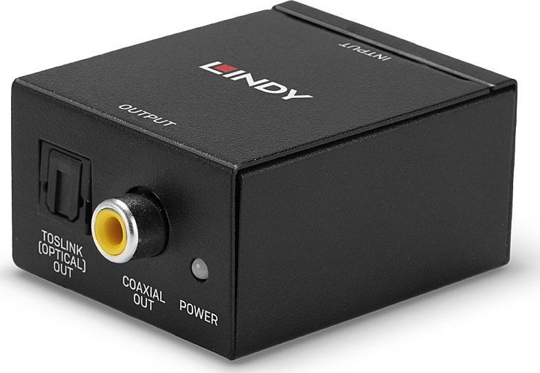 Adapter audio Lindy 70309 Toslink në RCA x2, konvertues stereo, i zi
