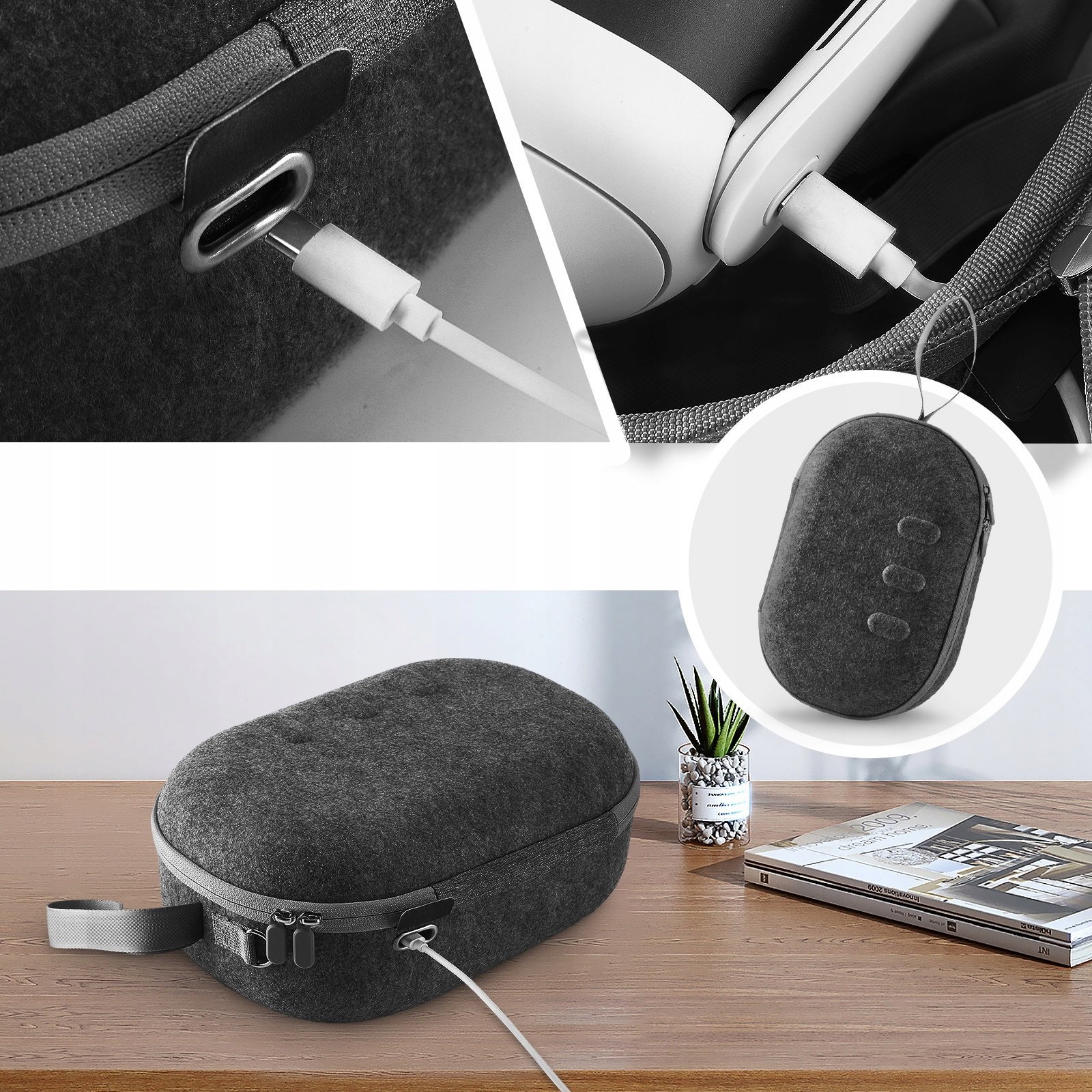 Çantë mbrojtëse JYS-MQ018 për Oculus Meta Quest 3, strukturë e fortë, me rrip shpatulle, gri