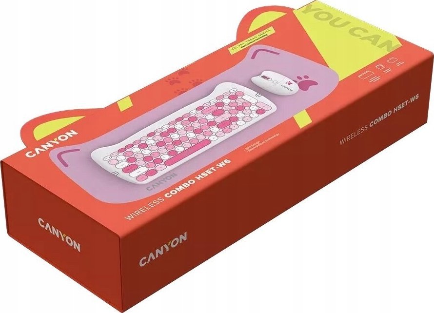 Сет тастатура и глушец Canyon HSET W6 Kitty Edition, безжичен, 104 тастери, розова