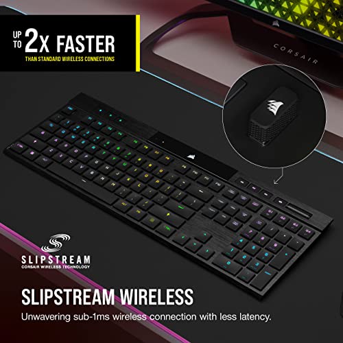 Tastierë gaming CORSAIR K100 Air Wireless, mekanike Cherry MX Ultra Low Profile, RGB, me Bluetooth, e zezë