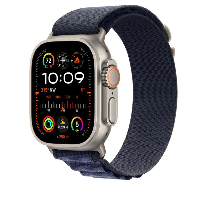 Apple Watch 49mm Loop, Navy Alpine Loop, Natural Titanium Finish, S
