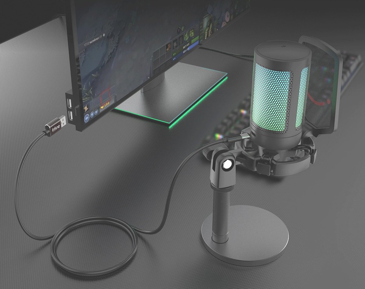 Mikrofon kondensator Fifine A6 Studio AmpliGame, USB, RGB, i zi