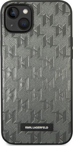 Mbështjellës telefoni Karl Lagerfeld Saffiano Mono Metal Logo për iPhone 14 Plus 6.7", hardcase, gri