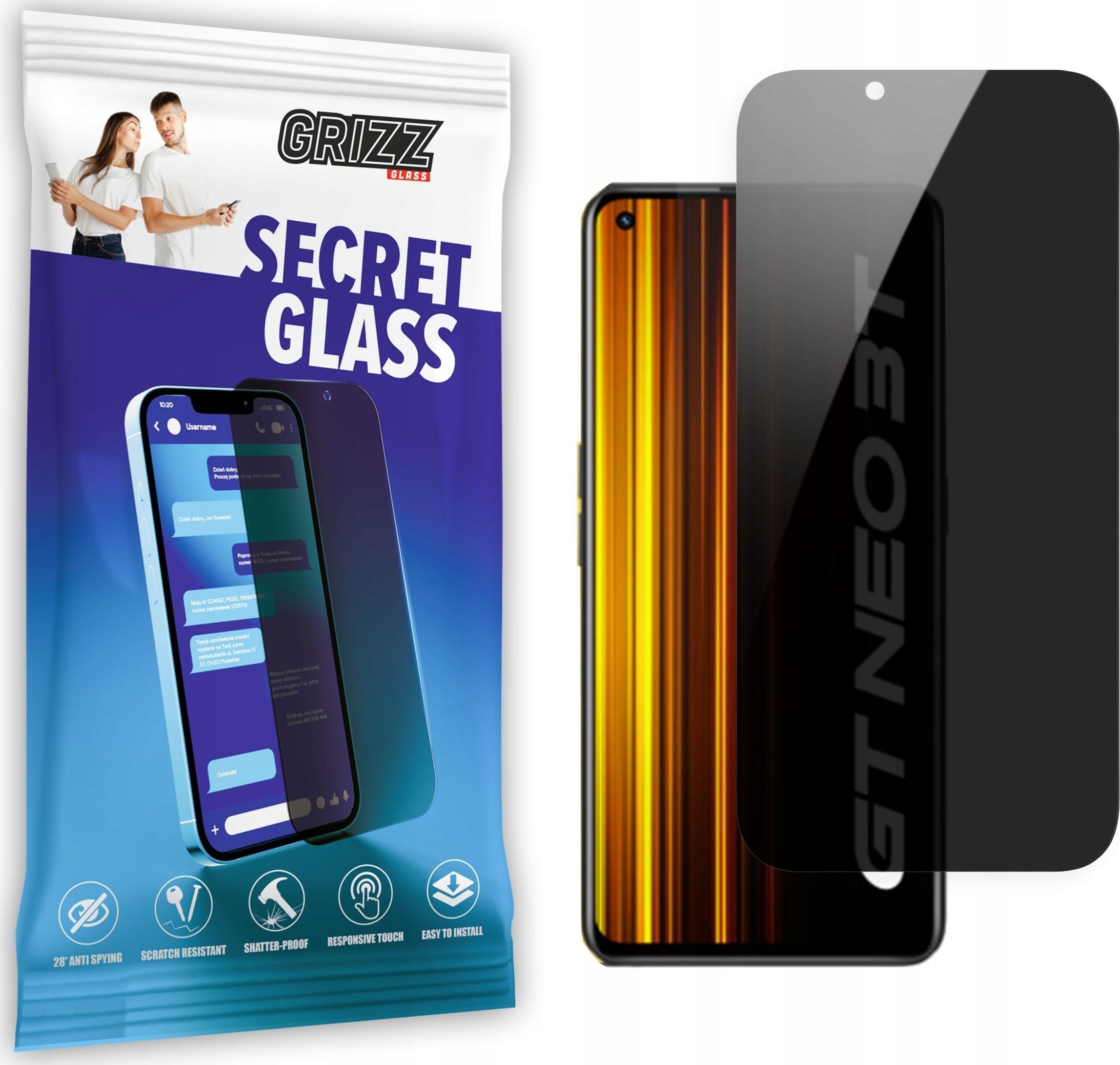 Xham mbrojtës privacy GrizzGlass SecretGlass për Realme GT Neo 3T, xham sigurie