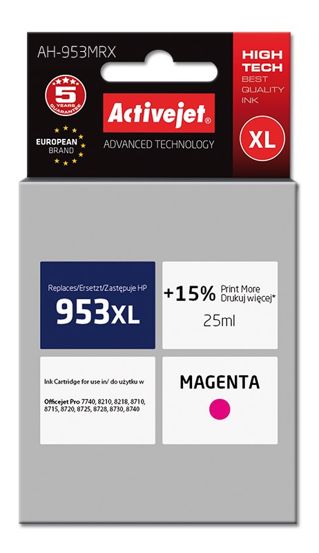 Ngjyrë për printer Activejet AH-953MRX (zëvendësim për HP 953XL F6U17AE), 25 ml, vjollcë