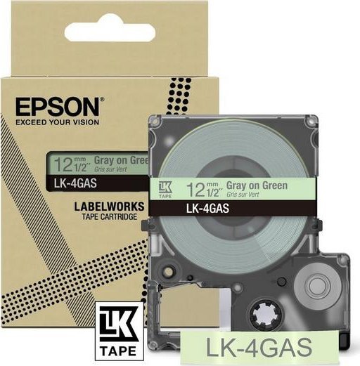 Касета етикета Епсон LK-4GAS, 12mm, сиво на светло зелено