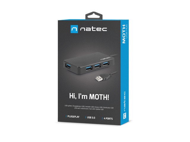 USB Hub Natec Moth, 4 porte, USB 3.0, e zezë