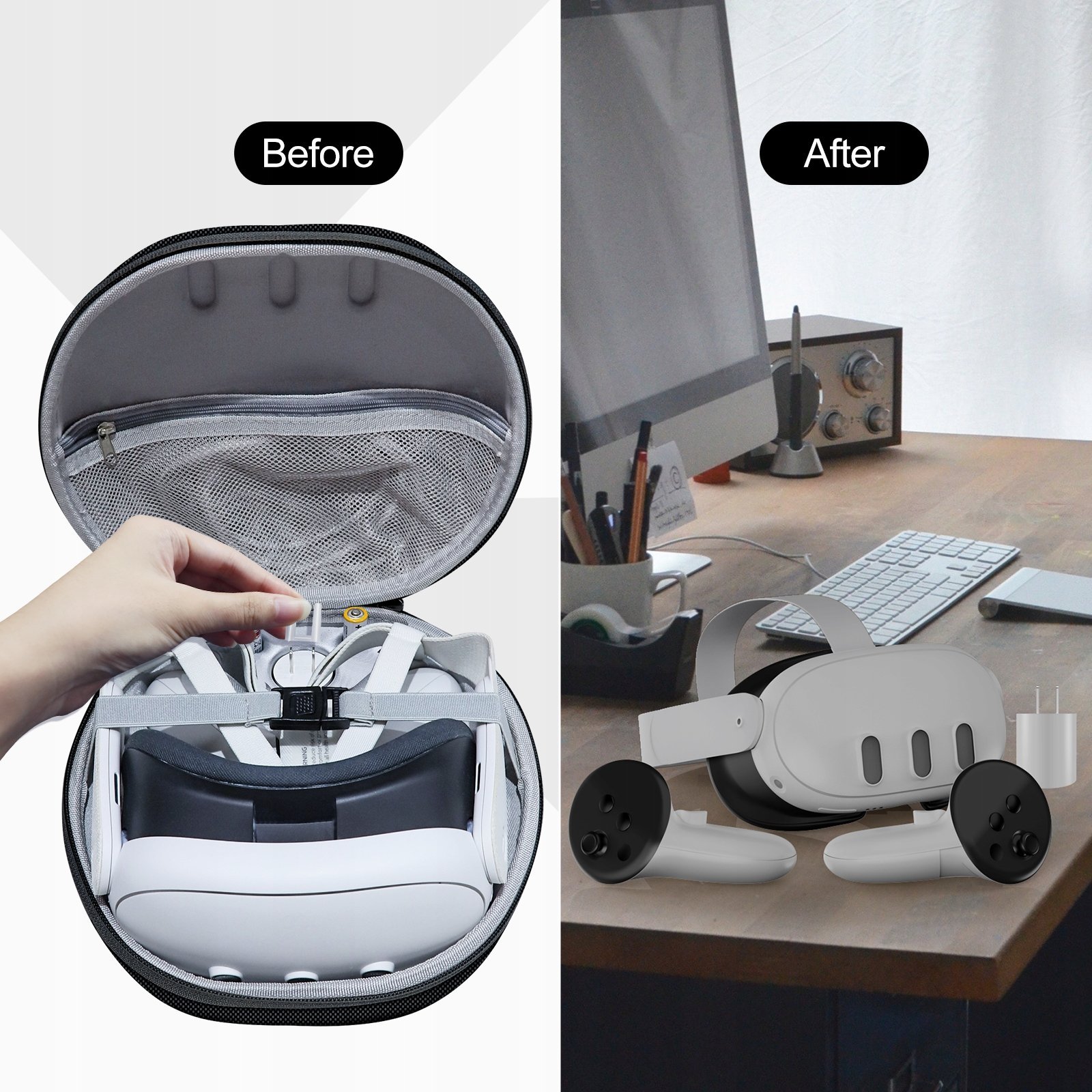 Kuti mbrojtëse Oculus JYS MQ007 për Meta Quest 3, portative, e zezë