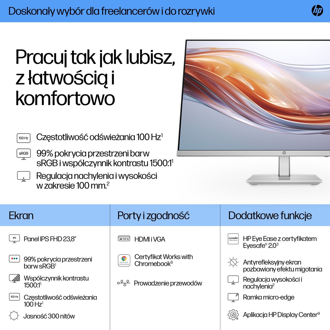 Monitor HP 23.8-inch Series, 23.8", 1920 x 1080, 100 Hz, i argjendtë