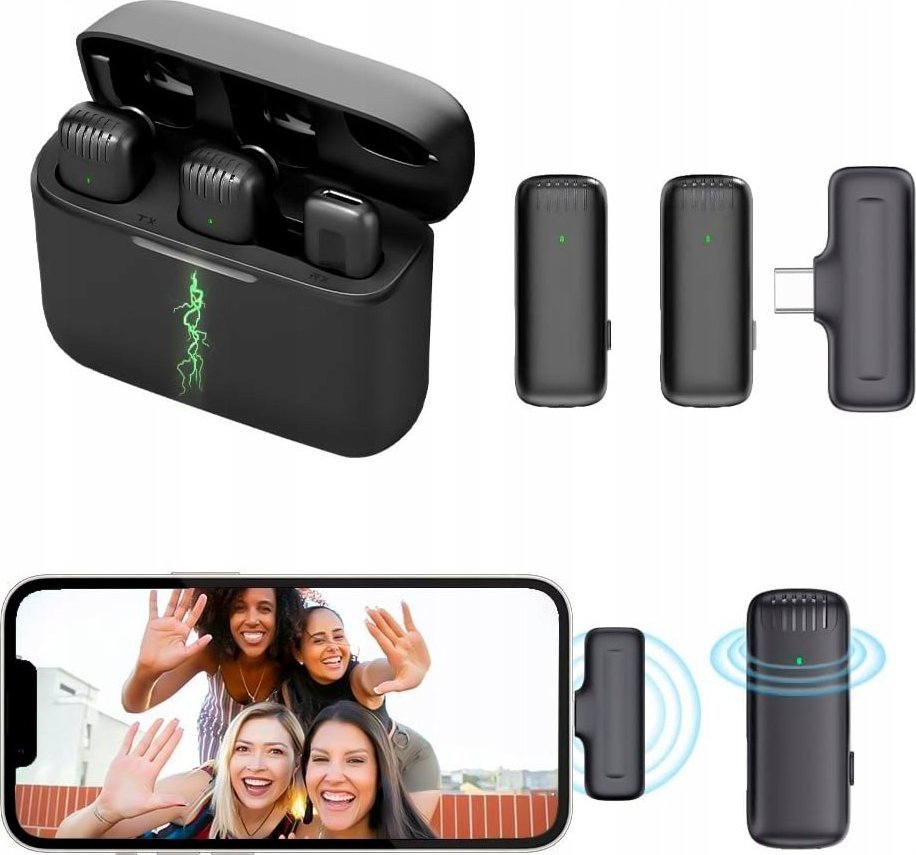 Mikrofon lavalier wireless Ulanzi J12, Lightning për iPhone, set me 2 mikrofonë, i zi