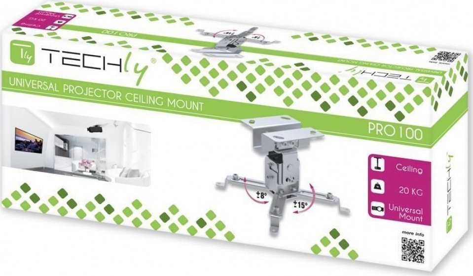 Mbajtës tavani për projektor Techly ICA-PM 2S, i zgjatueshëm 130mm, argjend