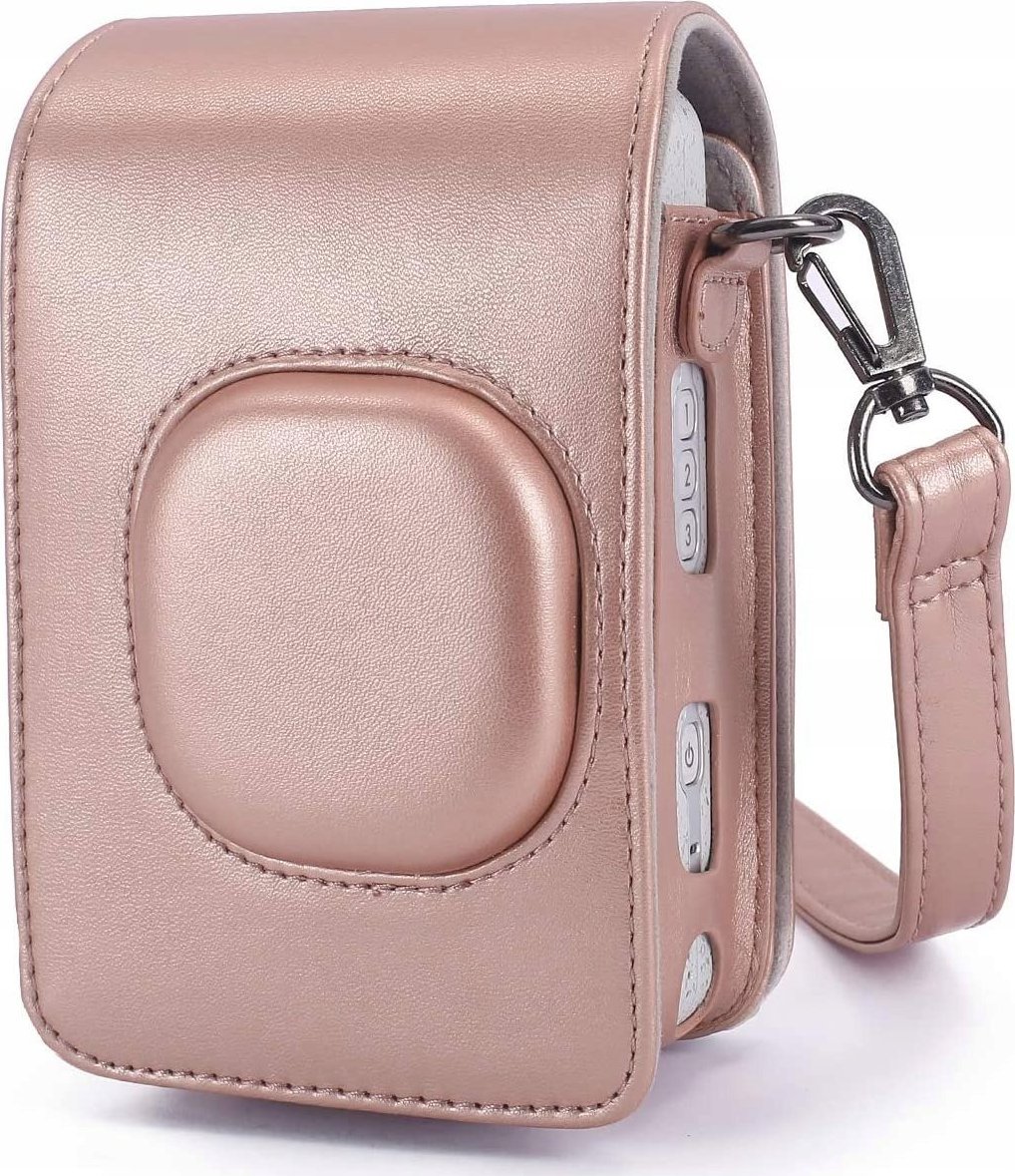 Etui kamerë LoveInstant për Fujifilm Instax Mini LiPlay, lëkurë eko, me rrip shpatulle, rozë me shkëlqim