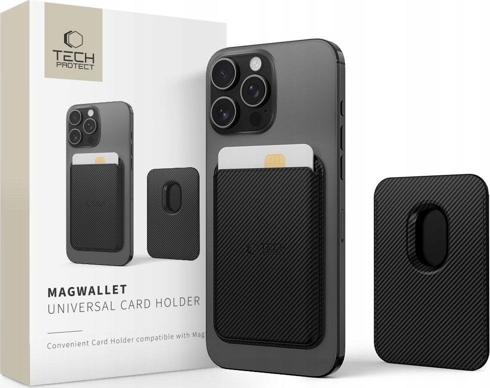 Mbajtëse kartash Tech-Protect MagWallet, magnetike MagSafe, deri 3 karta, karbon