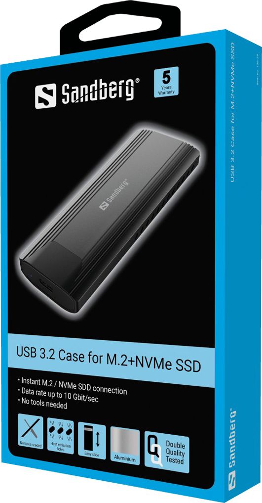 Kuti eksternale SSD Sandberg M.2 PCIe NVMe, USB-C 3.2 Gen 2, deri 2TB, gri