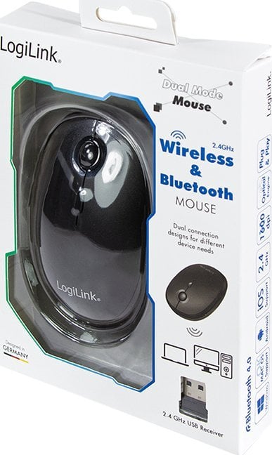 Maus wireless LogiLink ID0204, RF dhe Bluetooth, 1600 dpi, ambidekstër