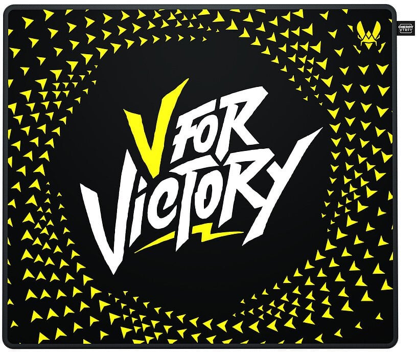 Mousepad gaming CHERRY XTRFY GP5 Vitality Black, madhësi e madhe, bazë gome kundër rrëshqitjes, dizajn i zi bardhë verdhë