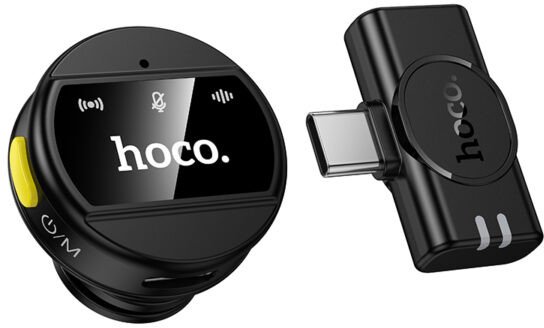 Mikrofon wireless HOCO USB C Round, lavalier me kapëse, reduktim zhurme, i zi