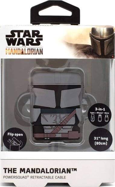 Kabllo USB Thumbs Up PowerSquad The Mandalorian, 0.6m, USB A në USB C Micro Lightning, e zezë gri