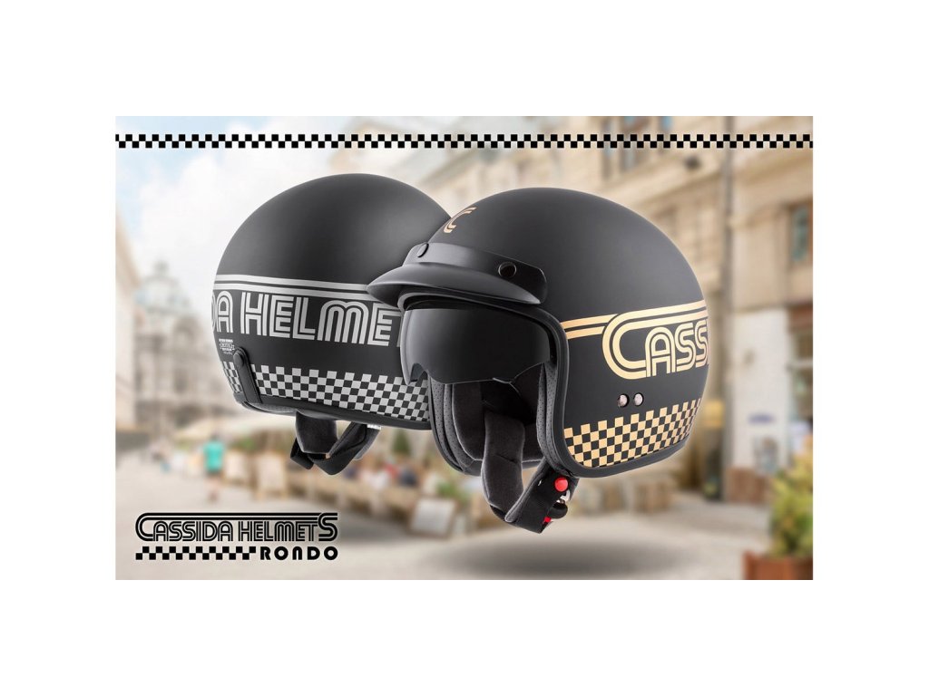 Мото кацига Cassida Oxygen Rondo, поликарбонат, визир за сонце, црна мат со сребрена
