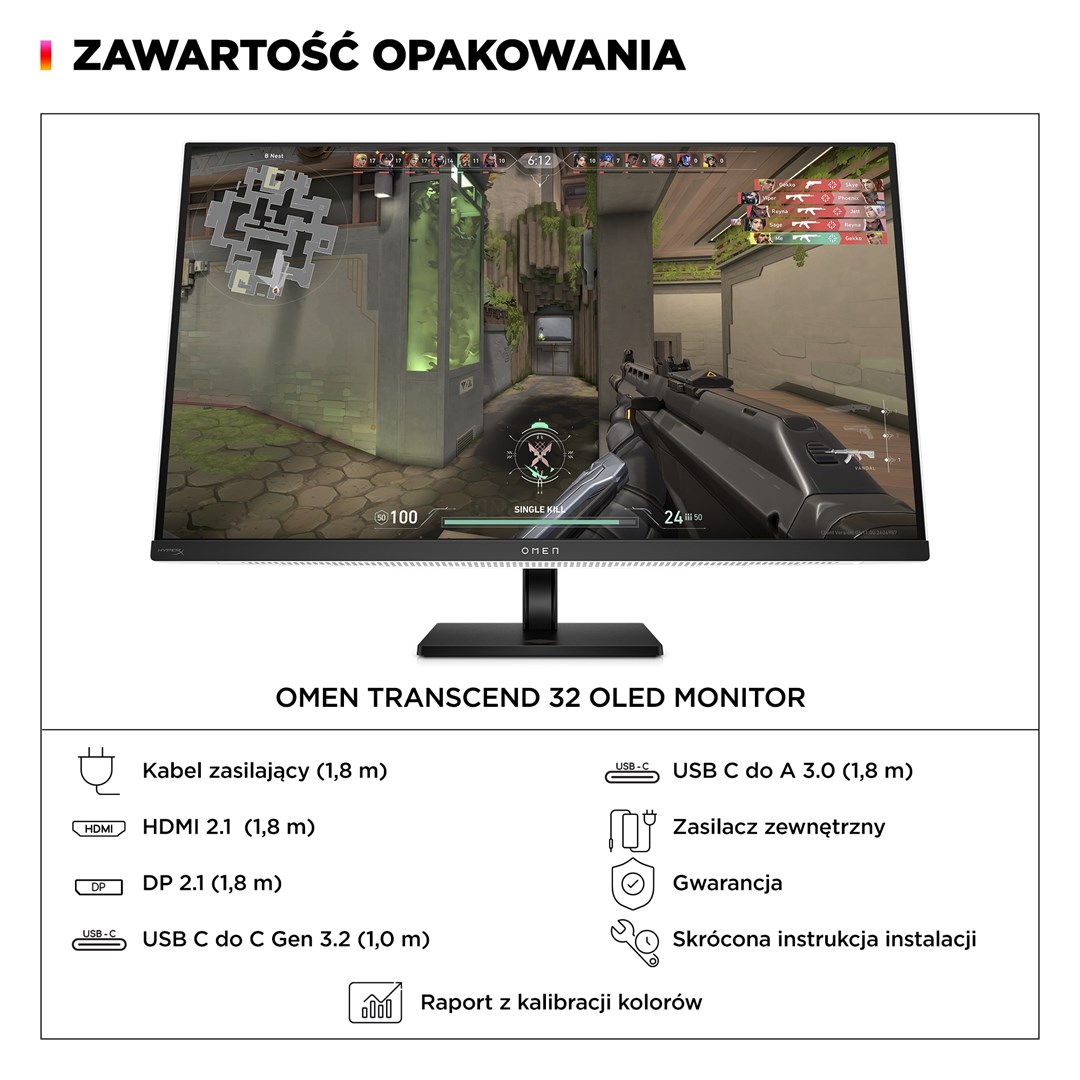 Monitor HP OMEN Transcend, 31.5" UHD OLED 240Hz, i bardhë/zi