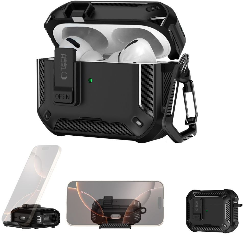 Këllëf karikues Tech-Protect Carbonox për Apple AirPods Pro 3, MagSafe, i zi