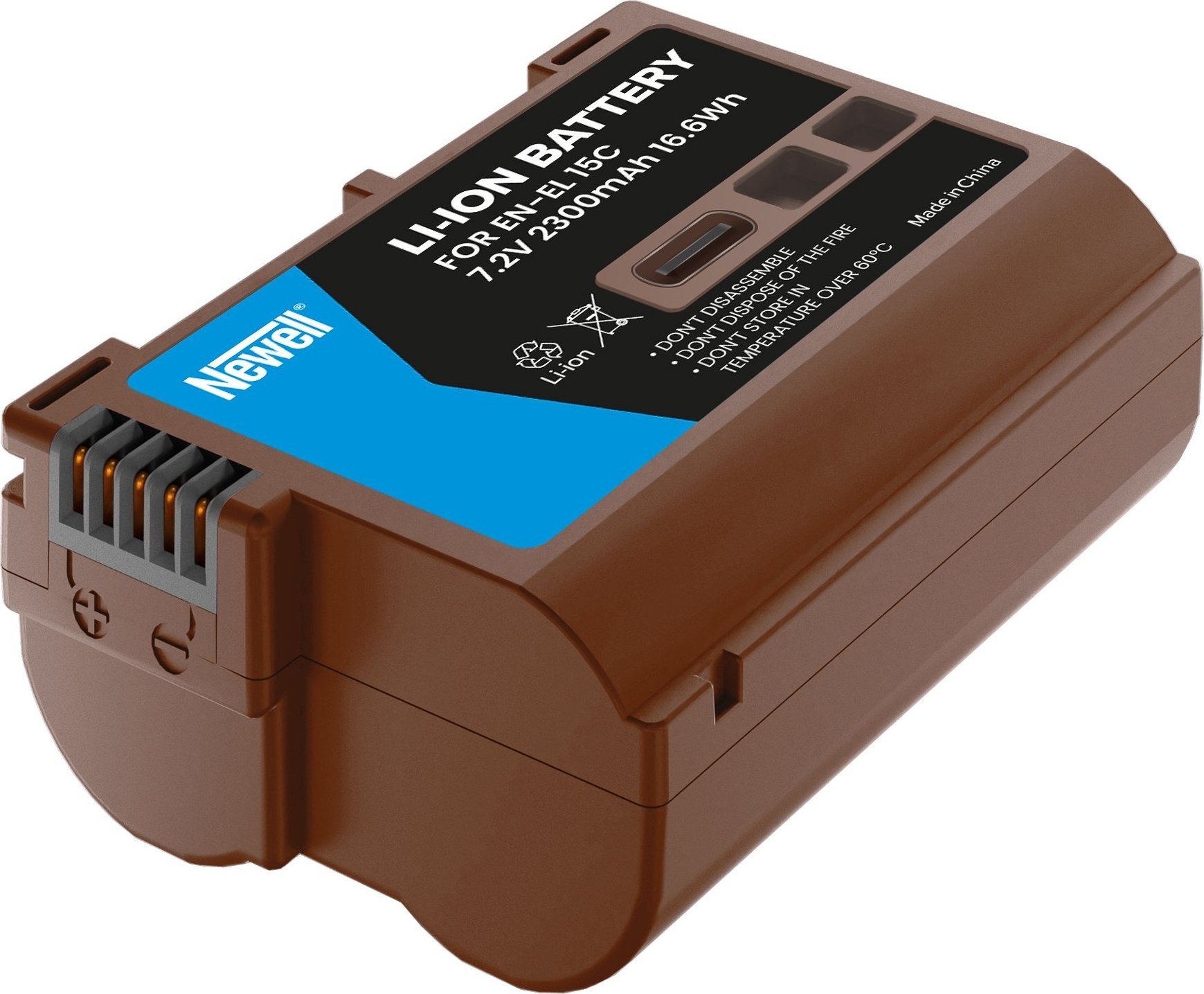 Батерија за фотоапарат Newell EN-EL15C, 2300mAh, со USB-C, сива