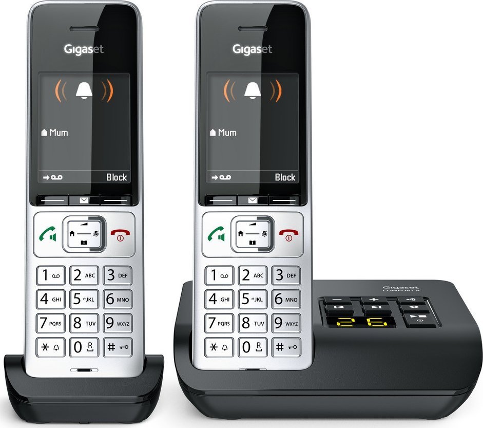 Telefon pa tela Gigaset COMFORT 500A Duo, DECT analog, sekretari telefonike, i zi argjendtë