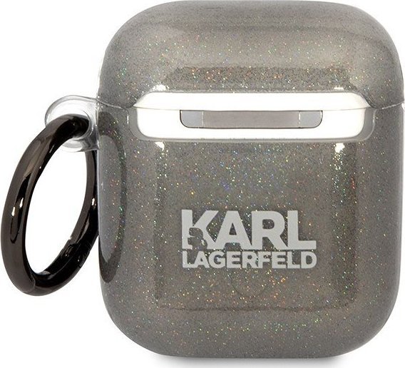 Mbulesë Karl Lagerfeld KLA2HNKCTGK, për AirPods 1/2, Glitter Karl & Choupette, e zezë me shkëlqim