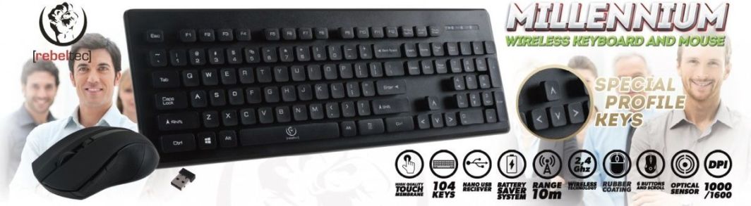 Rebeltec Millenium Безжичен Сет на Тастатура и Глушец, Црн