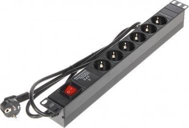 Shirit rryme RACK Lande L19/6VP, 19" 1U, 6x prizë Schuko, me çelës