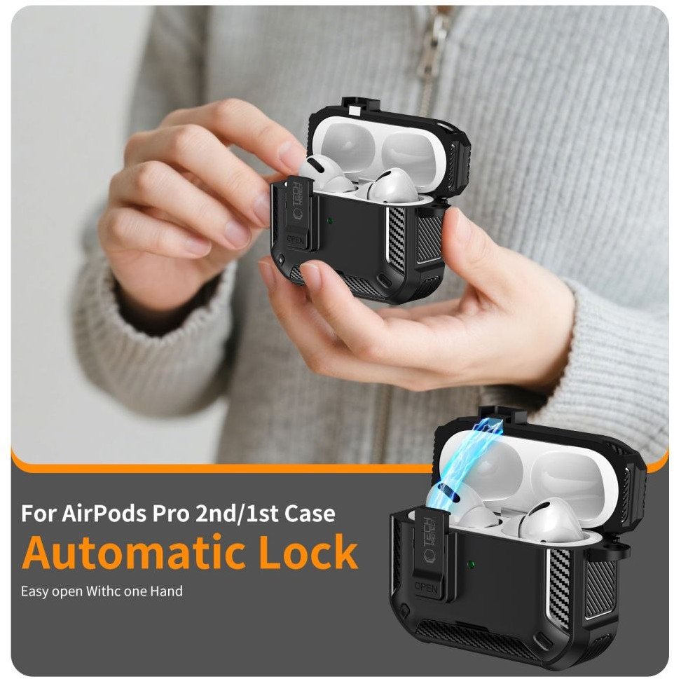Këllëf karikues Tech-Protect Carbonox për Apple AirPods Pro 3, MagSafe, i zi