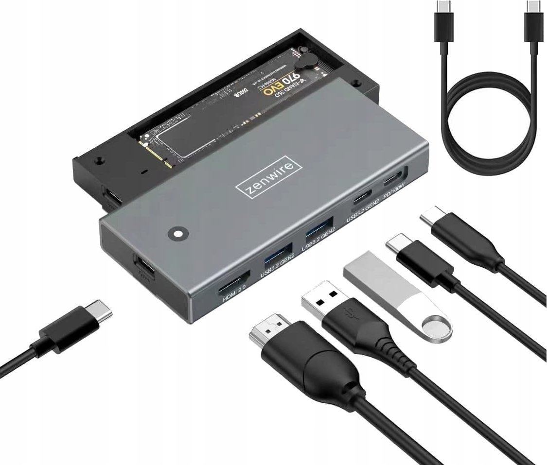 Adapter USB hub Zenwire MC501, kuti për SSD M.2 NVMe SATA, USB C 3.2 10Gbps, HDMI 2.0