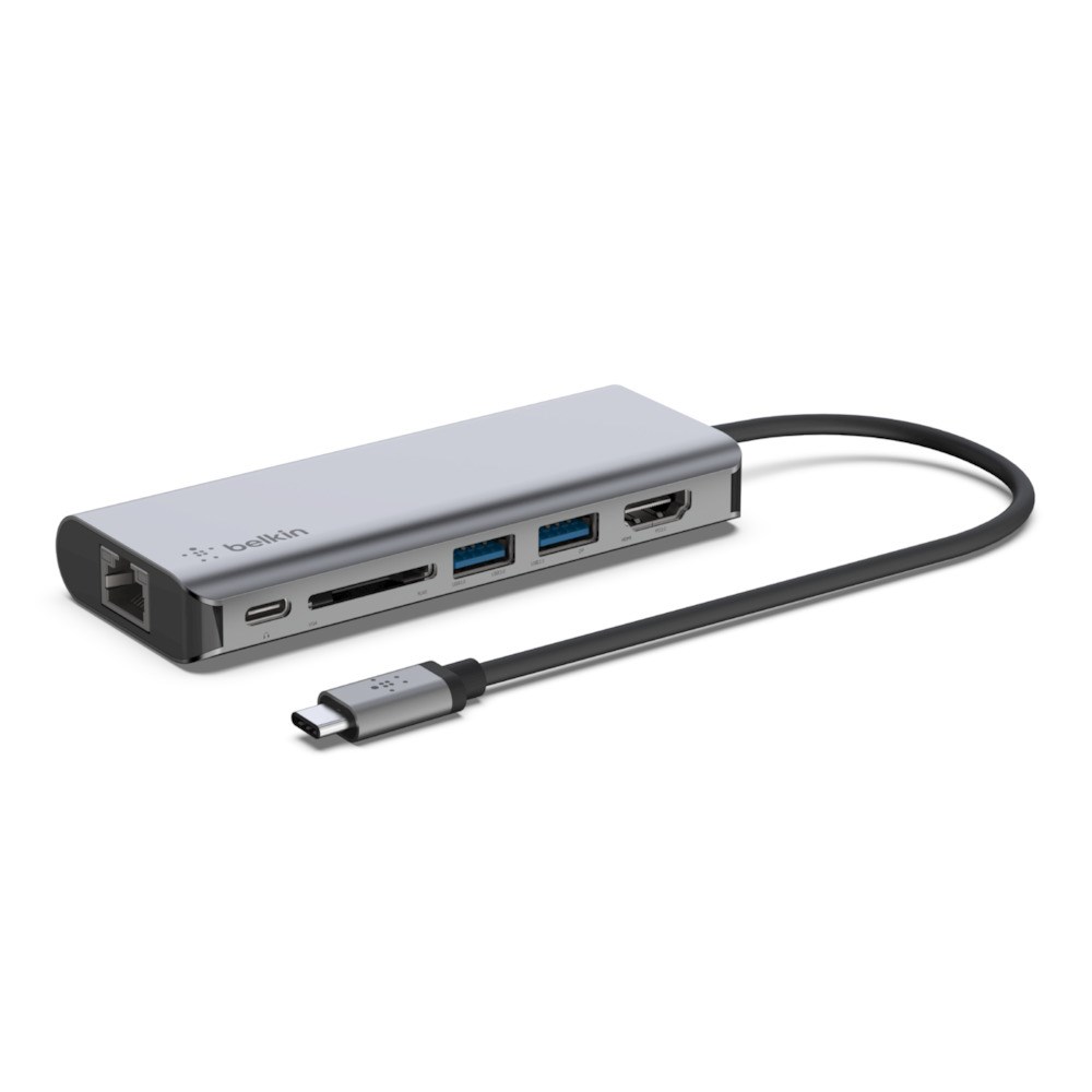 Qendër USB-C Belkin 6-në-1, 4K HDMI, 100W PD, Ethernet, SD, i hirtë