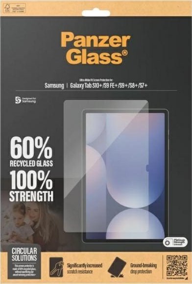 Xham mbrojtës PanzerGlass Samsung Galaxy Tab S7 Plus S8 Plus S9 Plus S9 FE Plus S10 Plus, xham i temperuar, transparencë e lartë